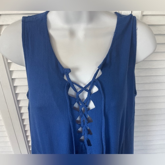 Umgee Lace Up Royal Blue Boho Tunic Top Medium - Picture 5 of 10